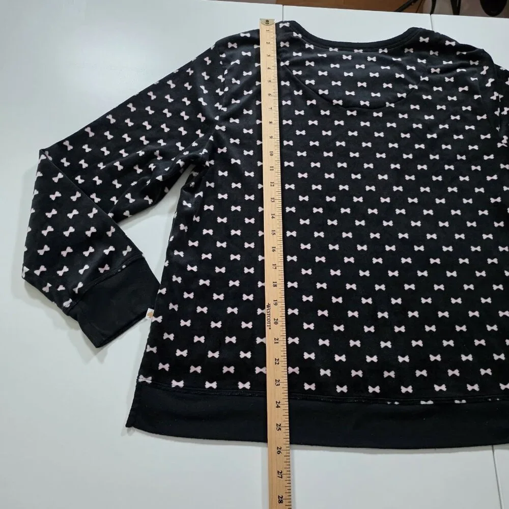 Kate Spade Pajama Set Womens L Black Pink Bow Tie Pattern Pockets Fleece Boho
